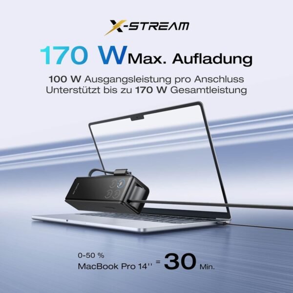 Anker Powerbank, 25.000mAh externer Akku mit 3x 100W USB-C Ports für Multi-Geräte-Ladeleistung, Integriertes + einziehbares Kabel, Für iPhone 16/15, MacBook, Samsung und mehr – Bild 3